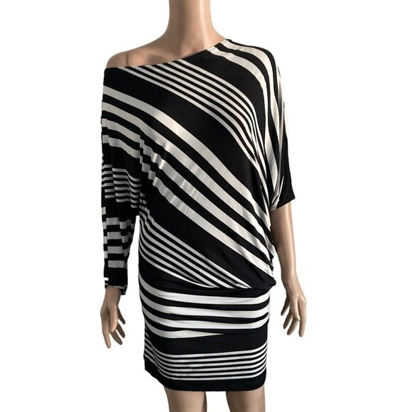 Voxx Dress Womens Small Black White Striped Bodycon Stretch Off Shoulder - Picture 10 of 12